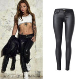 ChoosyVirgo Black woman PU Leather Skinny Pants Female sexy low waist Faux Leather Trousers pencil pants