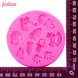 Baby Shower Party stroller hand bottle Trojan Shape 3D fondant cake silicone mold kitchen candy cupcake decoration tools F0300