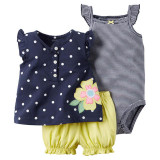 Baby Sets 2016 Summer New Style Retail Clothing Set Girls Bodysuits+Short+T-shirt 3pcs Undershirt Shorts Kids Clothes Sets V20