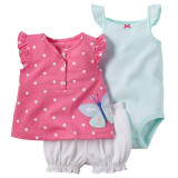 Baby Sets 2016 Summer New Style Retail Clothing Set Girls Bodysuits+Short+T-shirt 3pcs Undershirt Shorts Kids Clothes Sets V20