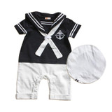 Baby rompers Navy Sailor uniforms summer baby clothes Short sleeve one-pieces jumpsuit + hat baby boys girls clothing 2018 gift