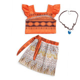 MUABABY Moana Girls Adventure Outfit Children Princess Cosplay Costume Kids Flying Sleeve Top and Dress 2 Piece Set Beach Suit