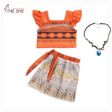 MUABABY Moana Girls Adventure Outfit Children Princess Cosplay Costume Kids Flying Sleeve Top and Dress 2 Piece Set Beach Suit
