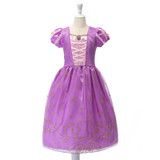 MUABABY Girls Princess Dresses Child Tangled Rapunzel Costume Kids Short Sleeve Flower Summer Party Dress Girl Birthday Clothing