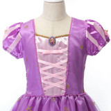 MUABABY Girls Princess Dresses Child Tangled Rapunzel Costume Kids Short Sleeve Flower Summer Party Dress Girl Birthday Clothing