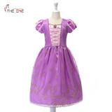 MUABABY Girls Princess Dresses Child Tangled Rapunzel Costume Kids Short Sleeve Flower Summer Party Dress Girl Birthday Clothing