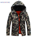 Mu Yuan Yang Fatigues Hooded Zipper Coat Men's Down Jacket Plus Size 2XL 3XL White Duck Down Jacket For Male Warm Overcoat