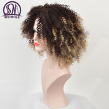 MSIWIGS Short Ombre Curly Wigs for Black Women American African Natural Synthetic Afro Wig with Bangs High Temperature Fiber