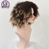 MSIWIGS Short Ombre Curly Wigs for Black Women American African Natural Synthetic Afro Wig with Bangs High Temperature Fiber