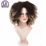 MSIWIGS Short Ombre Curly Wigs for Black Women American African Natural Synthetic Afro Wig with Bangs High Temperature Fiber