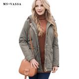 MS VASSA Women Parkas Autumn Winter Ladies jacket army green coat nice fake fur removable hood plus size 5XL 7XL outerwear