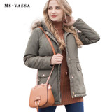 MS VASSA Women Parkas Autumn Winter Ladies jacket army green coat nice fake fur removable hood plus size 5XL 7XL outerwear