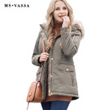 MS VASSA Women Parkas Autumn Winter Ladies jacket army green coat nice fake fur removable hood plus size 5XL 7XL outerwear