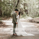 Mryarce Unique Lace Long Sleeves Open Back Hippie Style Wedding Dress Chiffon Detachable Train Boho Chic Rustic Bridal Gowns
