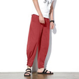 MRDONOO Chinese wind flax male loose thin cotton casual trousers retro plate feet pants male summer Harlan pants
