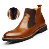 MRCCS Spring/Winter Fur Men's Chelsea Boots,British Style Fashion Ankle Boots,Black/Brown/Red Brogues Soft Leather Casual Shoes