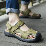 MRCCS New Manly Charms Summer Sandals,Trendy Simple Green/Brown Casual Shoes For Men,Wearable Genuine Leather Thick Rubber Sole