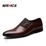MRCCS New Gentle Men's Fashion Dress Shoes,Leather Oxford Shoes ,Side Lace Up Design Round Toe Casual Business Big Size 38-47