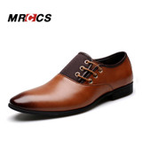 MRCCS New Gentle Men's Fashion Dress Shoes,Leather Oxford Shoes ,Side Lace Up Design Round Toe Casual Business Big Size 38-47