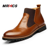 MRCCS Spring/Autumn Fashion Men's Chelsea Boots,British Style Fashion Ankle Boots,Black/Red Bullock Leather Casual Shoe
