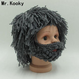 Mr.Kooky Wig Beard Hats Hobo Rasta Caveman Handmade Knitted Warm Winter Caps Baby Boy Girl Halloween Gift Funny Children Beanies