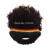 Mr.Kooky Wig Beard Hat Rasta Beanie Caveman Bandana Handmade Crocheted Gorro Winter Men's Halloween Costume Funny Birthday Gifts