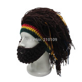 Mr.Kooky Wig Beard Hat Rasta Beanie Caveman Bandana Handmade Crocheted Gorro Winter Men's Halloween Costume Funny Birthday Gifts