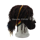Mr.Kooky Wig Beard Hat Rasta Beanie Caveman Bandana Handmade Crocheted Gorro Winter Men's Halloween Costume Funny Birthday Gifts