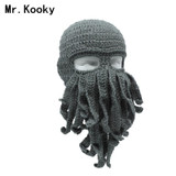 Mr.Kooky Handmade Funny Tentacle Octopus Hat Crochet Cthulhu Beard Beanie Men's Women's Knit Wind Mask Cap Halloween Animal Gift