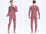 Mr.Gun Men Striped Long Johns Underwear Set Winter Suits Round Neck Base Layer for Man Thermo Underwear Warm Intimates Fashion