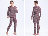 Mr.Gun Men Striped Long Johns Underwear Set Winter Suits Round Neck Base Layer for Man Thermo Underwear Warm Intimates Fashion