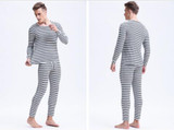 Mr.Gun Men Striped Long Johns Underwear Set Winter Suits Round Neck Base Layer for Man Thermo Underwear Warm Intimates Fashion