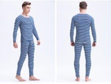 Mr.Gun Men Striped Long Johns Underwear Set Winter Suits Round Neck Base Layer for Man Thermo Underwear Warm Intimates Fashion