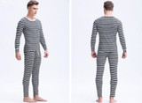 Mr.Gun Men Striped Long Johns Underwear Set Winter Suits Round Neck Base Layer for Man Thermo Underwear Warm Intimates Fashion