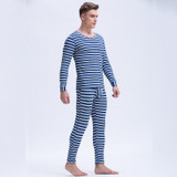 Mr.Gun Men Striped Long Johns Underwear Set Winter Suits Round Neck Base Layer for Man Thermo Underwear Warm Intimates Fashion