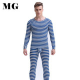 Mr.Gun Men Striped Long Johns Underwear Set Winter Suits Round Neck Base Layer for Man Thermo Underwear Warm Intimates Fashion