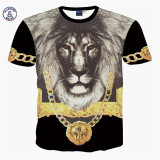 Mr.1991INC&Miss.GO Summer New Mr GUGU & Mis GO versa T Shirt 3D Gold flower Du Jin Sha lion African lion printing T-shirt Tops