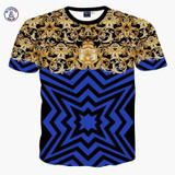 Mr.1991INC&amp;Miss.GO Summer New Mr GUGU &amp; Mis GO versa T Shirt 3D Gold flower Du Jin Sha printing T-shirt Tops Tees