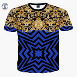 Mr.1991INC&amp;Miss.GO Summer New Mr GUGU &amp; Mis GO versa T Shirt 3D Gold flower Du Jin Sha printing T-shirt Tops Tees