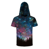 Mr.1991INC Space Galaxy T-shirt Men/women Fashion 3d T shirt Print Stars Night Trees Hooded T-shirt With Hat Tops Tees