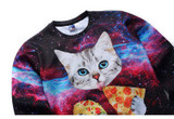 Mr.1991INC New Galaxy 3d sweatshirts for men/women casual hoodies funny print stars night cat eating Pizza hoodies