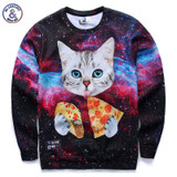 Mr.1991INC New Galaxy 3d sweatshirts for men/women casual hoodies funny print stars night cat eating Pizza hoodies