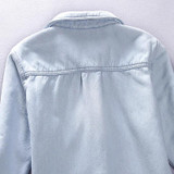 2018 Summer Female Denim Long Shirts Feminina Women Casual Cotton Jean Blouse Women's Tops Turn-down Pockets Light Blue