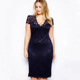 2018 Summer Fashion Sexy Women Party Midi Dress V Neck Floral Bodycon Pencil Lace Dresses Plus Size Clothing Big Size Vestidos