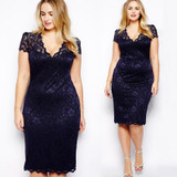 2018 Summer Fashion Sexy Women Party Midi Dress V Neck Floral Bodycon Pencil Lace Dresses Plus Size Clothing Big Size Vestidos