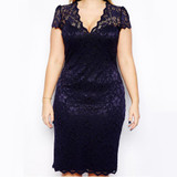 2018 Summer Fashion Sexy Women Party Midi Dress V Neck Floral Bodycon Pencil Lace Dresses Plus Size Clothing Big Size Vestidos