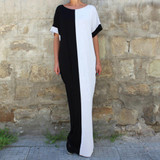2018 Summer Fashion Patchwork Color Women Elegant Dresses Plus Size Loose Maxi Dress Casual Beach Tunic Vestido D28-AB-43