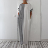2018 Summer Fashion Patchwork Color Women Elegant Dresses Plus Size Loose Maxi Dress Casual Beach Tunic Vestido D28-AB-07