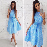 2018 summer fashion ladies Dot print sleeveless dress women elegant Knee-Length dresses casual boho beach belt vestidos