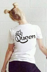 2018 Summer family Tshirt O-neck King Queen prince Princess Crown Letter Print Tee Cotton Couple Casual Shirt Valentine Matching